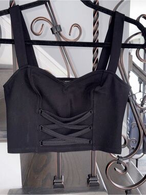 Guess Black Lace-Up Cropped Tank Top Size Small